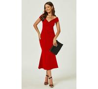 FS Collection Bardot Pleated Midi Dress In Red - M - Red
