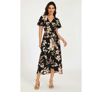 FS Collection Black & Brown Floral Print Wrap Maxi Dress - M - Black