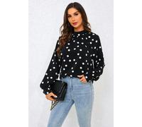 FS Collection Black Dot Print Halter Neck Blouse Top In Black - S - Black