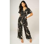 FS Collection Bleach Effect Print Wrap Top Jumpsuit In Black - S - Black