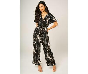 FS Collection Bleach Effect Print Wrap Top Jumpsuit In Black - XS - Black