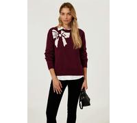 FS Collection Bowknot Pattern On Shoulder Knit Jumper Top In Wine - Onesize - Wine