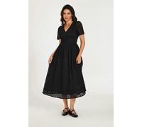 FS Collection Broderie Anglaise Midi Dress In Black - S - Black