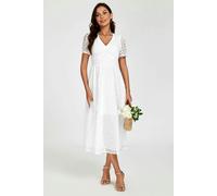 FS Collection Broderie Anglaise Midi Dress In White - XL - White