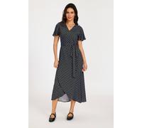 Fs Collection Brown & Blue Polka Dot Print Wrap Dress Brown