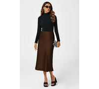 FS Collection Brown Satin Midi Skirt - M - Brown