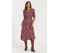 Fs Collection Brushstroke Print Button Front Midi Dress In Burgundy Burgundy
