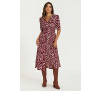 FS Collection Brushstroke Print Button Front Midi Dress In Burgundy - S - Burgundy