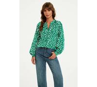 Fs Collection Brushstroke Print Long Sleeve Blouse Top In Green Green