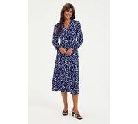 Fs Collection Brushstroke Print Long Sleeve Button Front Midi Dress In Navy Navy