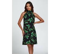 Fs Collection Butterfly Print Halter Neck Tie Back Mini Dress In Green Green