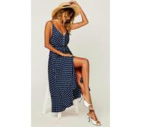 FS Collection Button Down High Low Strappy Dress In Navy & White Polka Dot - XS