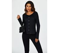 Fs Collection Button Down Ruched Stretch Long Sleeves Top In Black Black