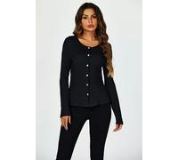 FS Collection Button Down Ruched Stretch Long Sleeves Top In Black - XL - Black