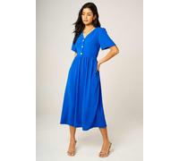FS Collection Button Front Midi Dress In Royal Blue - XL - Royal Blue