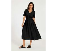 FS Collection Button Front Short Sleeve Midi Dress In Black - XL - Black