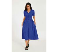 FS Collection Button Front Short Sleeve Midi Dress In Blue - L - Blue