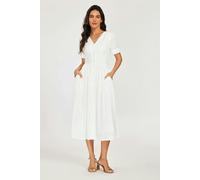 FS Collection Button Front Short Sleeve Midi Dress In White - L - White