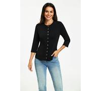 FS Collection Button Through 3/4 Sleeve Jersey Cardigan Top Black - Black - XS