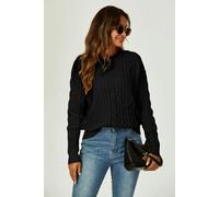 FS Collection Cable Knit Crew Neck Jumper In Black - Onesize - Black