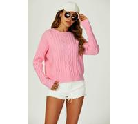 FS Collection Cable Knit Crew Neck Jumper In Pink - Onesize - Pink