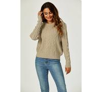 Fs Collection Cable Knit Crew Neck Jumper In Taupe Taupe One Size