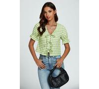 FS Collection Check Print Tie Front Top In Green - M - Green