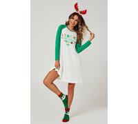 Fs Collection Christmas Holiday Nightgown Mini Dress In White & Green Green