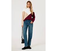 Fs Collection Colour Block Jumper Top In Camel & Wine & White Multi One Size