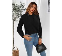 Fs Collection Cotton Frill High Neck Long Sleeve Blouse In Black Black L