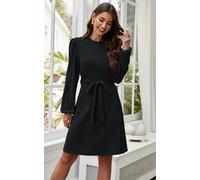 FS Collection Cozy Soft Long Sleeve Kint Mini Dress In Black - XS - Black