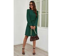 FS Collection Cozy Soft Long Sleeve Kint Mini Dress In Dark Green - Dark Green - XL