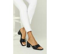FS Collection Crocodile Pattern Block Heeled Mules In Black - 7