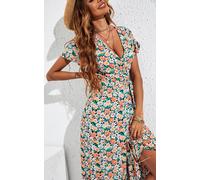 Fs Collection Daisy Print Midi Wrap Dress In Pink Pink