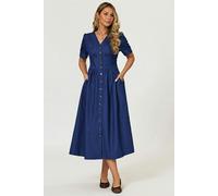FS Collection Denim Midi Dress In Blue - XL - Blue