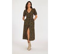 Fs Collection Ditsy Floral Print Button-Front Midi Dress With Short Sleeves In Black Black