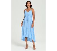 Fs Collection Dot Print Button Down High Low Strappy Dress In Light Blue Blue