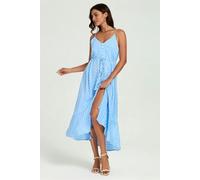 FS Collection Dot Print Button Down High Low Strappy Dress In Light Blue - XS - Light Blue