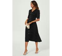 FS Collection Dot Print Button Front Midi Dress In Black - L - Black