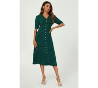 FS Collection Dot Print Button Front Midi Dress In Green - S - Green