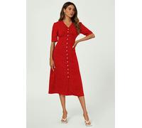 FS Collection Dot Print Button Front Midi Dress In Red - XS - Red