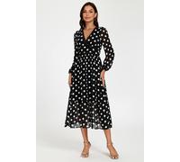 Fs Collection Dot Print Lace Trim Long Sleeve Maxi Dress In Black Black