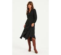 Fs Collection Dot Print Long Sleeve Button Front Midi Dress In Black Black