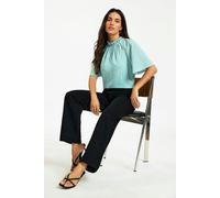 FS Collection Dot Print Short Sleeve Frill High Neck Top In Blue - XS - Blue
