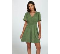 FS Collection Dot Print Short Sleeve Mini Dress In Green - M - Green