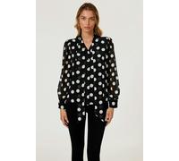 FS Collection Dot Print Tie Detail long sleeve Blouse Top In Black - L - Black