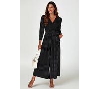 Fs Collection Dot Print Wrap Top Jumpsuit Dress In Black Black L
