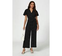 FS Collection Dot Print Wrap Top Jumpsuit In Black - M - Black