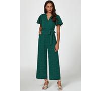 Fs Collection Dot Print Wrap Top Jumpsuit In Green Green