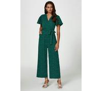 FS Collection Dot Print Wrap Top Jumpsuit In Green - M - Green